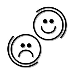 Sad and happy smile icon. Outline pictogram isolated on white