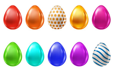 Set of realistic colorful easter eggs with pattern, collection. Vector illustration isolated