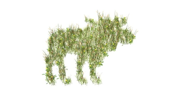 3d rendered grass field of symbol of moose isolated on white background