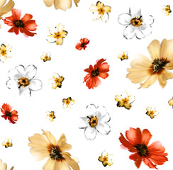 Seamless watercolor flowers pattern illustration.