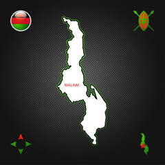Simple outline map of Malawi with National Symbols