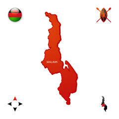 Simple outline map of Malawi with National Symbols