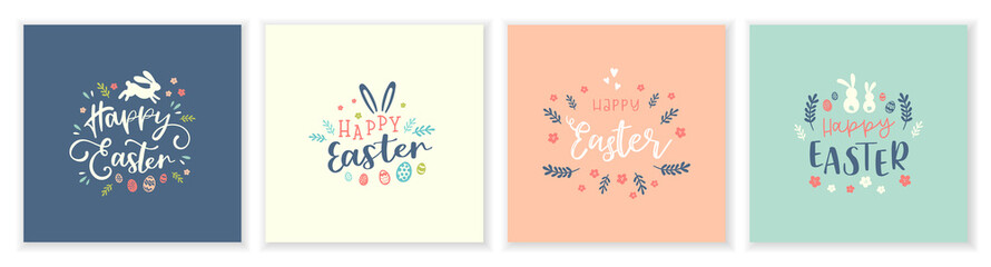 Cute Easter design, creative typography and lovely decoration, hand drawn Easter eggs, doodle flowers and decoration - great for banners, cards, wallpaper, invitations - vector design