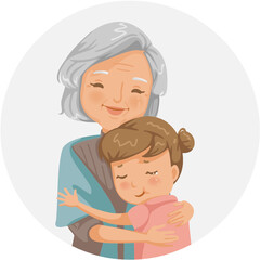 Granny and niece are hugging each other. Grandmother and granddaughter smiling happy. Family relationship  seniors and their children's Illustration for grandma and the elderly day.