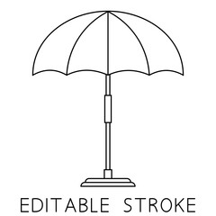 Beach Umbrella. Beach or pool umbrella linear icon. Thin line illustration. Contour symbol. The symbol of a holiday by the sea. Editable stroke. Vector