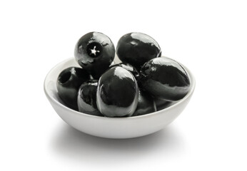 Ripe black olives isolated on white