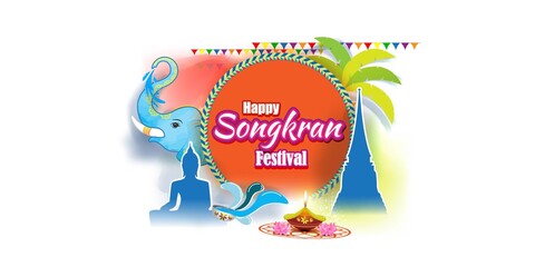 VECTOR ILLUSTRATION  FOR HAPPY SONGKRAN, THAILAND FESTIVAL WITH TEXT SONGKRAN MEANS  NEW YEAR