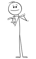Man Eating Pudding or Yogurt , Vector Cartoon Stick Figure Illustration