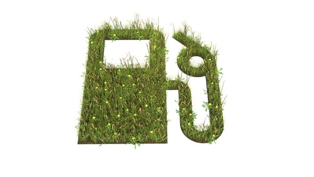 3d rendered grass field of symbol of gas station isolated on white background