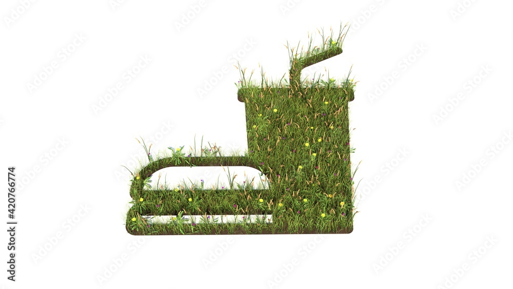 Sticker 3d rendered grass field of symbol of fast food isolated on white background