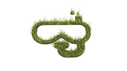 3d rendered grass field of symbol of diving goggles isolated on white background