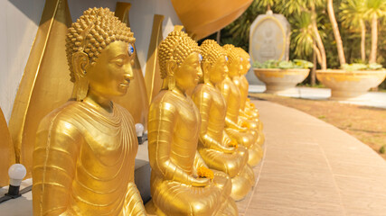 Row of Golden Buddha in Thailand