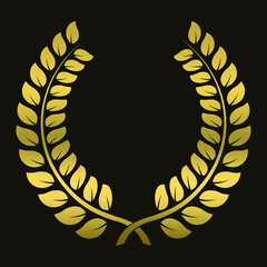 laurel royal golden leaves symmetry, gold and black vector illustration, design for logo victory