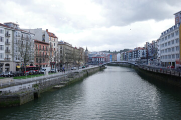 River in the city of Bilbao