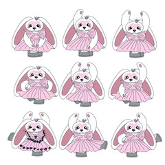 Set of 9 bunny ballerinas for Easter