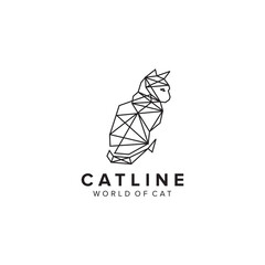 Cat geometric polygonal logo design template