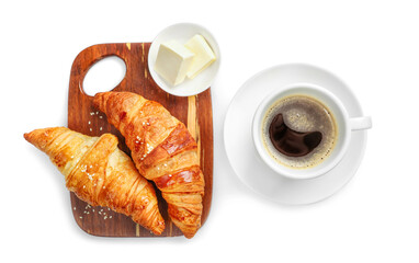 Delicious breakfast with fresh croissants