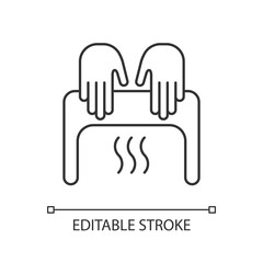 Automatic hand dryer linear icon. User never touches device and it saves energy. Thin line customizable illustration. Contour symbol. Vector isolated outline drawing. Editable stroke