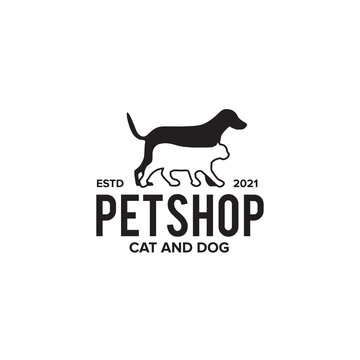 Pet shop logo design with using dog and cat icon template