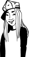 vector illustration of young teenager girl in cap smiling