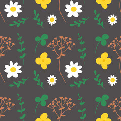 Obraz premium Seamless pattern with wildflowers. Vector illustration in simple hand drawn style