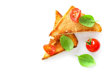Toast bread with tomatoes and basil