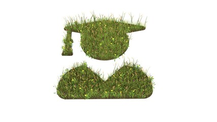 3d rendered grass field of symbol of user graduate isolated on white background