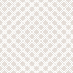 Subtle vector geometric seamless pattern. Abstract texture with small diamond shapes, rhombuses, squares, grid, lattice, grill, net. Stylish minimal background. Light beige color. Repeat geo design