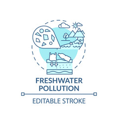 Freshwater pollution concept icon. Microplastics effects idea thin line illustration. Water contamination. Plastic debris. Vector isolated outline RGB color drawing. Editable stroke