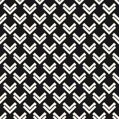 Monochrome vector geometric seamless pattern. Abstract texture with diamond grid, arrow shapes. Stylish modern black and white geometrical background. Simple dark repeat geo design for decor, package