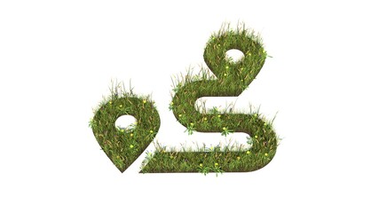 3d rendered grass field of symbol of route isolated on white background
