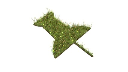 3d rendered grass field of symbol of push pin isolated on white background
