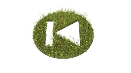 3d rendered grass field of symbol of previous isolated on white background