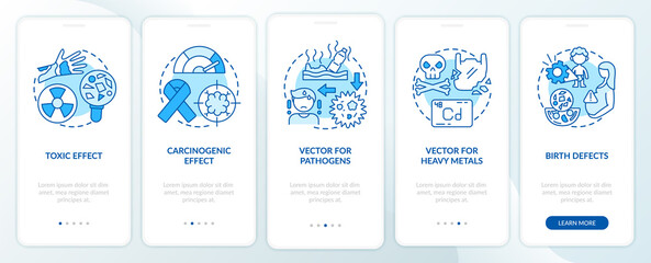 Fototapeta na wymiar Microplastics health effects onboarding mobile app page screen with concepts. Birth defects walkthrough 5 steps graphic instructions. UI vector template with RGB color illustrations
