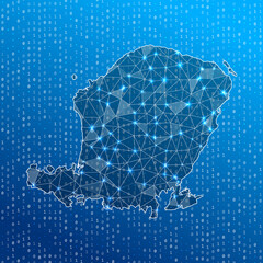 Network map of Lombok. Island digital connections map. Technology, internet, network, telecommunication concept. Vector illustration.