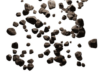 Falling rocks isolated on white background.3d rendering illustration.
