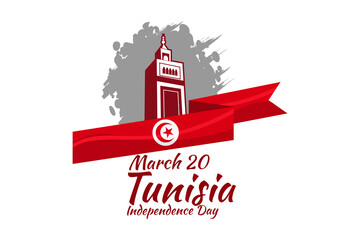 March 20, Independence Day of Tunisia vector illustration. Suitable for greeting card, poster and banner.