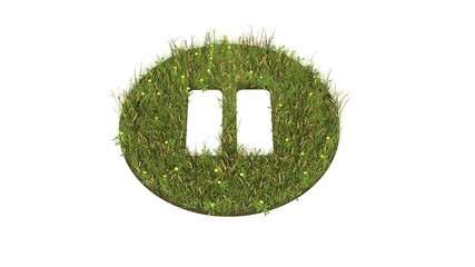 3d rendered grass field of symbol of pause circle isolated on white background