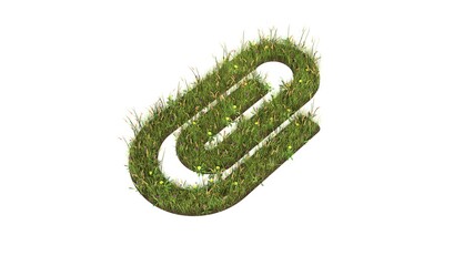 3d rendered grass field of symbol of paperclip isolated on white background