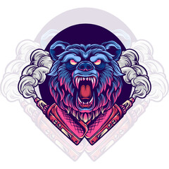 bear animal vaping vape store illustration