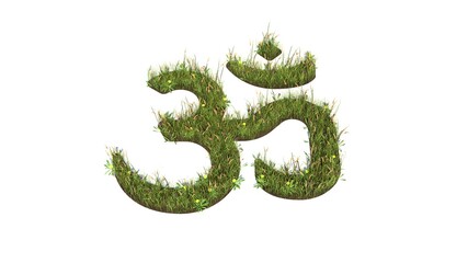 3d rendered grass field of symbol of om isolated on white background - obrazy, fototapety, plakaty