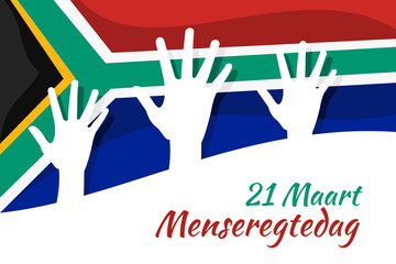 Translation: March 21.Human rights Day. Human rights day (menseregtedag) National day of South Africa Vector illustration. Suitable for greeting card, poster and banner.