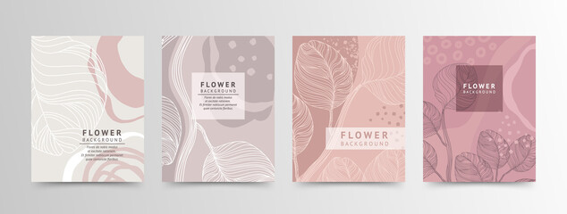 Abstract creative universal floral templates. Vector set of backgrounds аpplicable  for notebook covers, planners, brochures, books, catalogs. social media post, AD, banner and other graphic design.