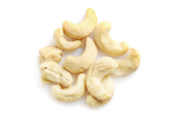 Tasty raw cashew nuts isolated on white