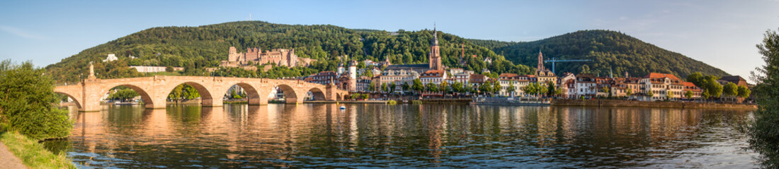 Fototapeta na wymiar Heidelberg skyline panorama in summer with view of the Old Bridge and castle
