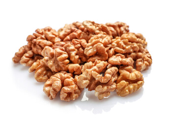 Golden nutritious walnut kernels isolated on white