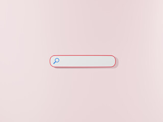 minimal search bar on pink background. web search concept, icon, social media notification - 3D Illustration