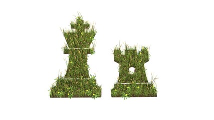 3d rendered grass field of symbol of chess isolated on white background