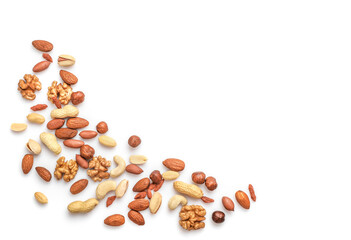 Mix of dry nuts isolated on white
