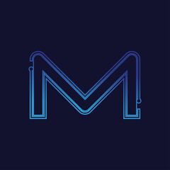 letter M with electronic circuit, tech logo with blue background.	